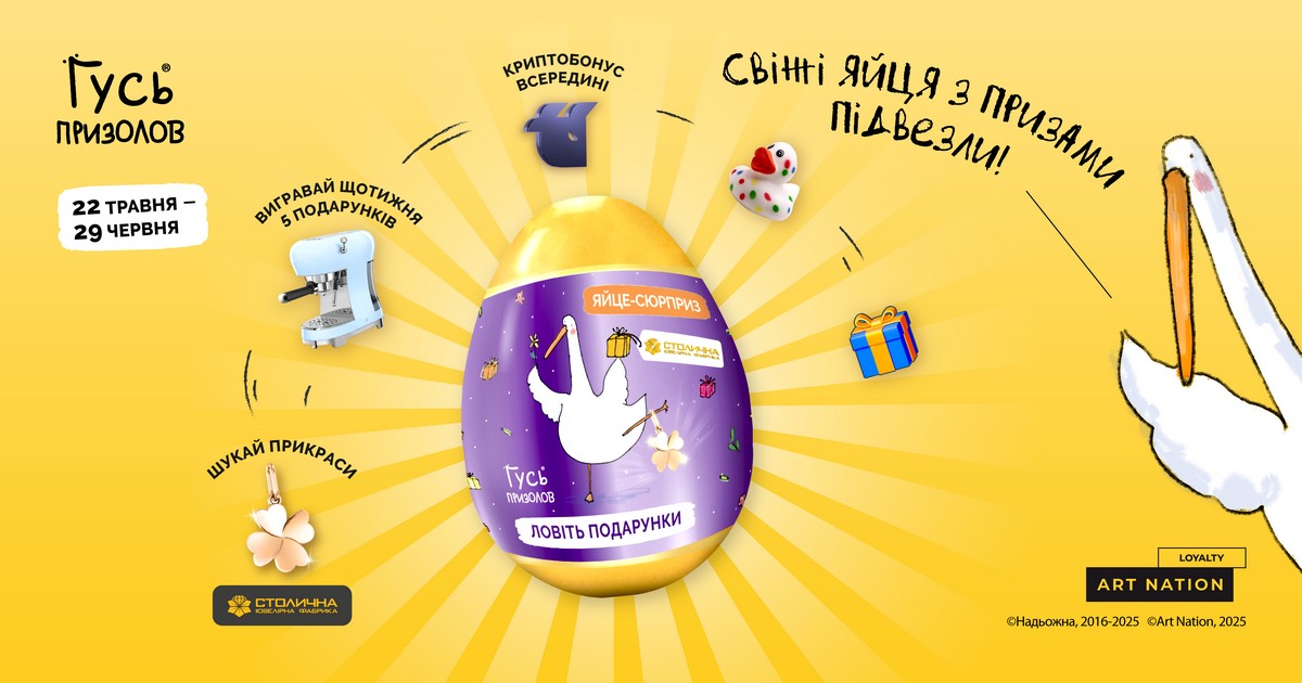Новий сезон акції «Гусь Призолов»: сюрприз у кожному яйці, криптобонуси та великі подарунки щотижня