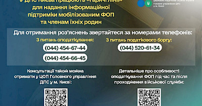 У ДПС Києва працюють «гарячі лінії» для надання інформаційної підтримки мобілізованим ФОП та членам їхніх родин