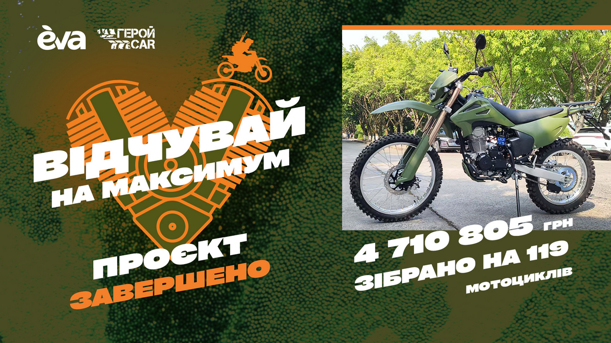 119 мотоциклів замість 50: потужний результат збору для фронту від Eva та ГеройCar
