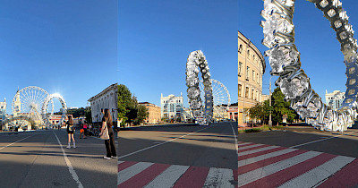 Гигантское кольцо от SOVA “прокатилось” по Подолу: видео, которое облетело весь мир