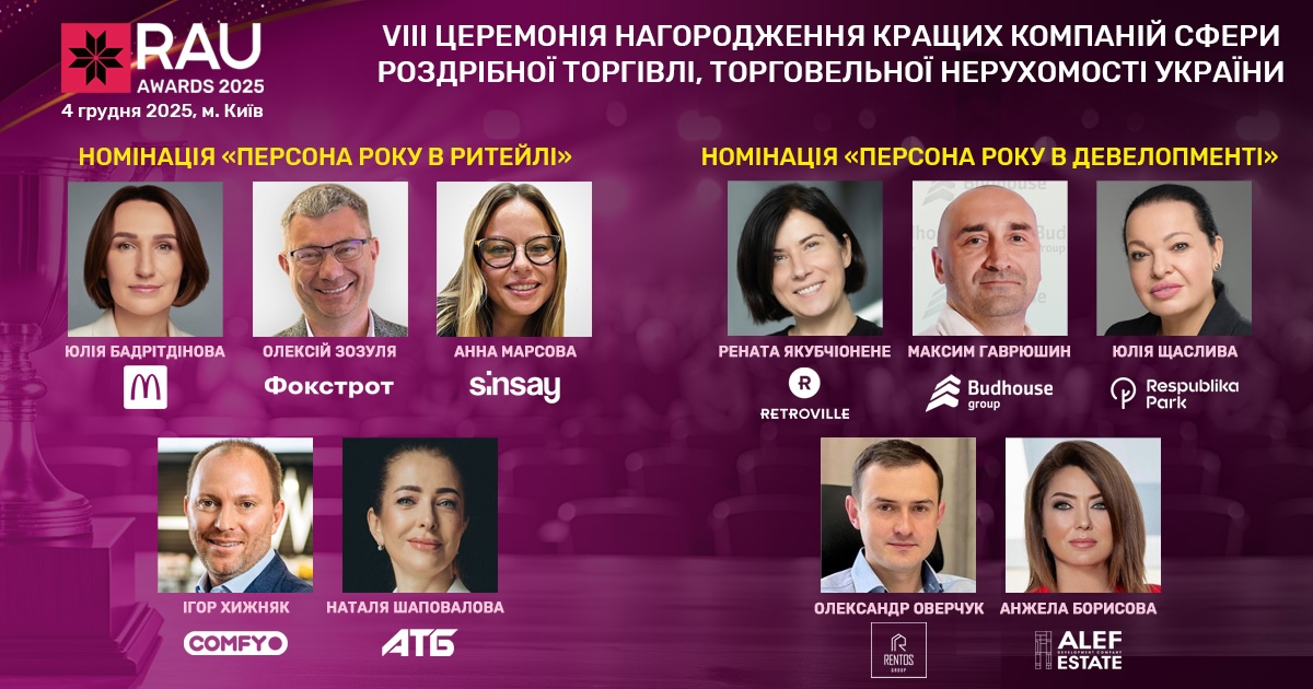 Визначено short-list «Персона року» в ритейлі та девелопменті: хто у фіналі RAU Awards 2025