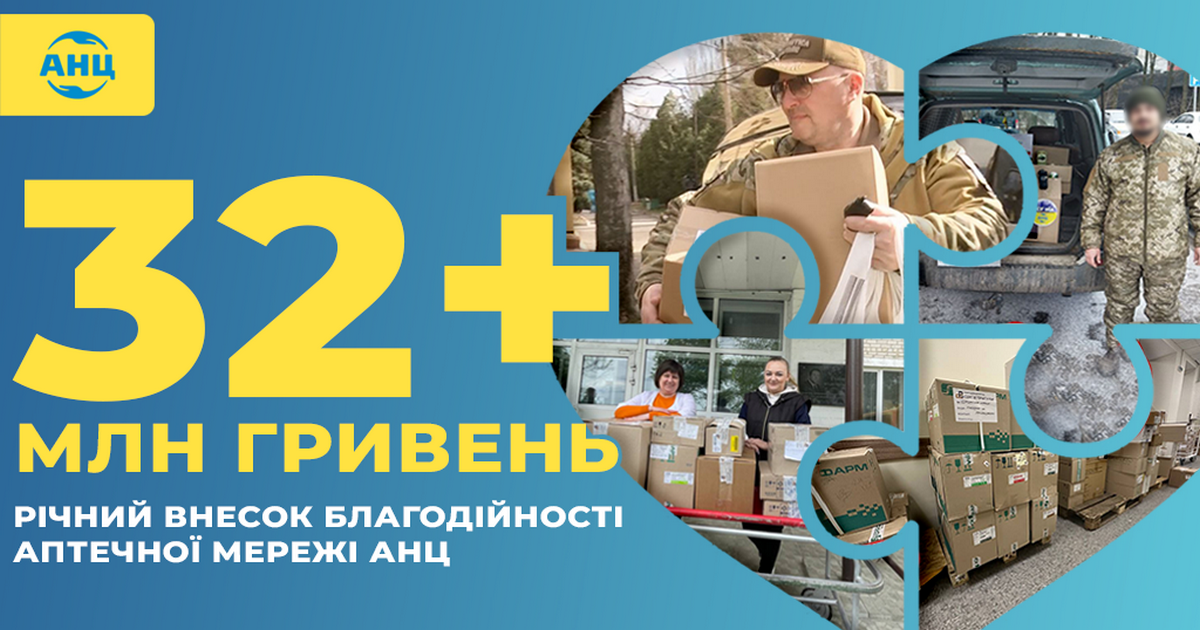 Більше 32 млн гривень – річний внесок благодійності аптечної мережі АНЦ