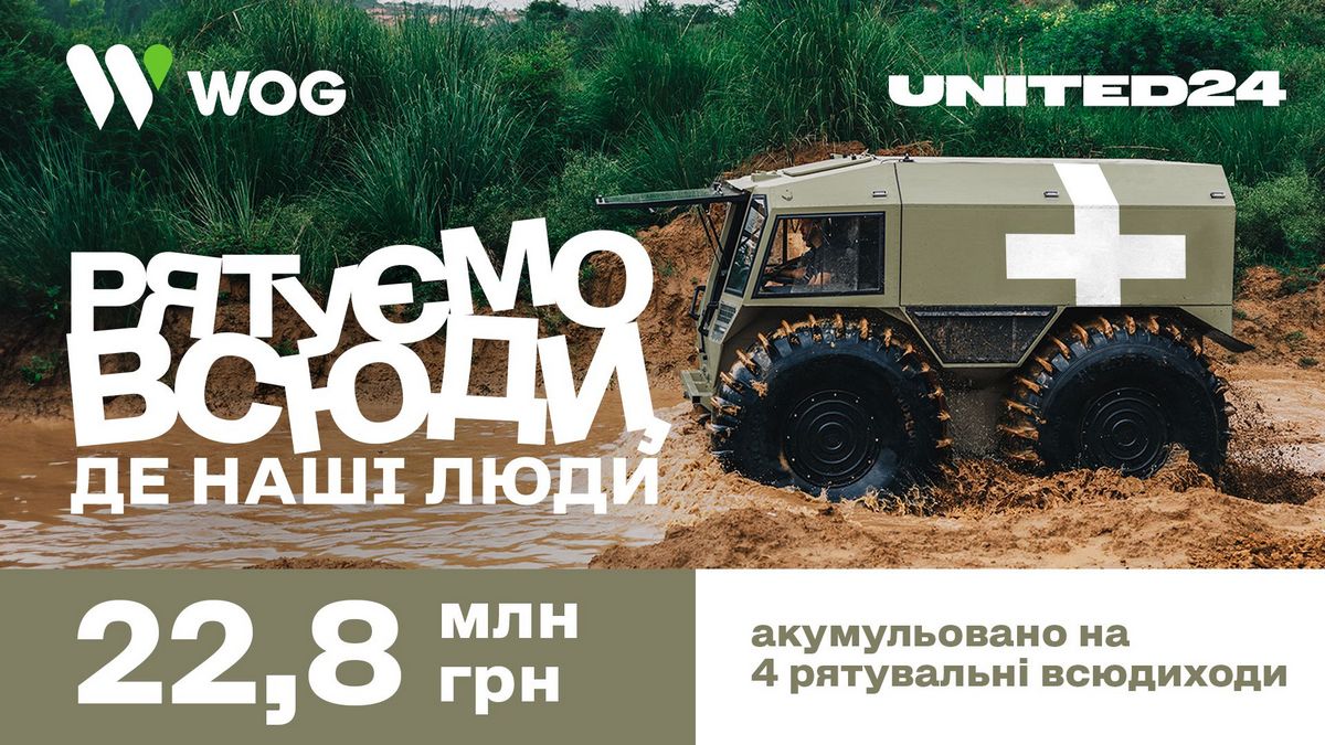 «Рятуємо всюди, де наші люди»: United24 та WOG акумулювали 22,8 млн грн на 4 всюдиходи для Нацгвардії та ДСНС